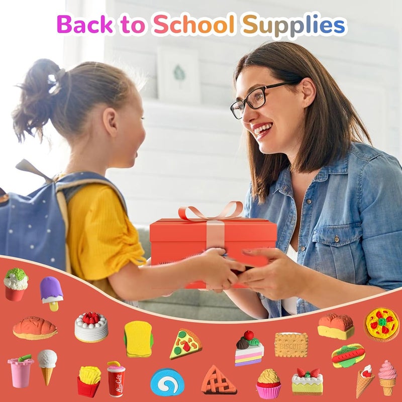 Kaemi 32 Pcs Food Erasers Desk Pets for Kids Classroom Prizes Fun Cool 3D Donut Puzzle Erasers Bulk Mini Cute Pencil Eraser Pals Toys for Party Favors Treasure Box Goodie Bag Stuffers - Image 3